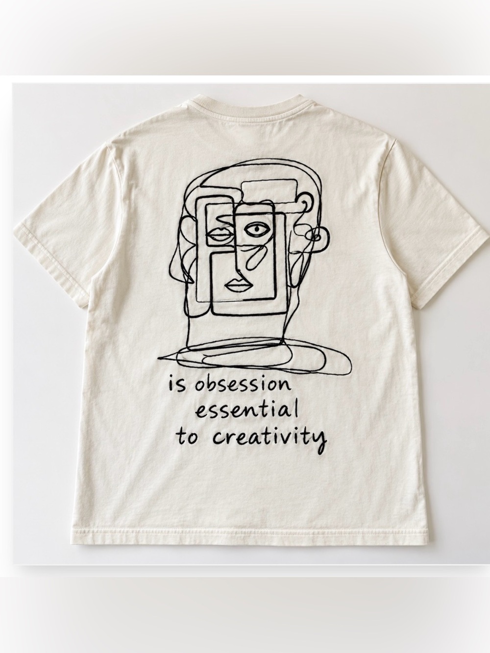 D&F Ricky Singh Embroidered Abstract Face Art Tee Cream Medium